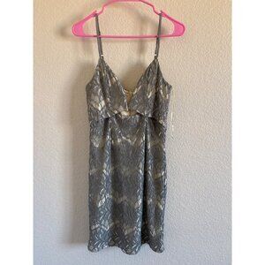 Wyldr Gray Blue V Neck Mini Cocktail Lace Dress